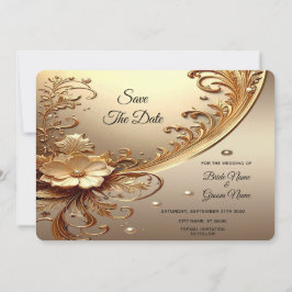 Golden Ornate Floral Save The Date セーブザデート