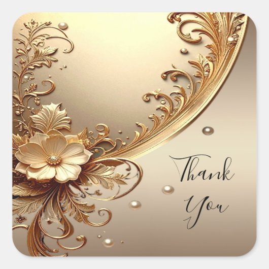 Golden Ornate Floral Sticker スクエアシール (正面)