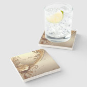 Golden Ornate Floral Stone Coaster ストーンコースター (横)
