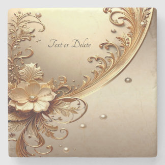 Golden Ornate Floral Stone Coaster ストーンコースター