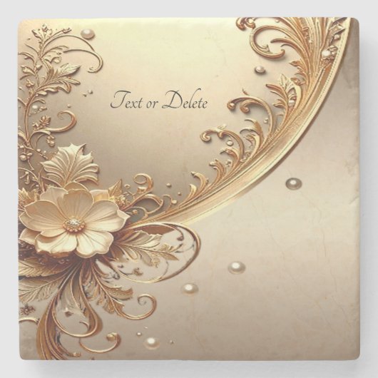 Golden Ornate Floral Stone Coaster ストーンコースター (正面)