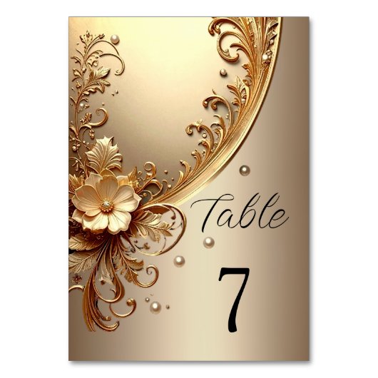 Golden Ornate Floral Table Number テーブルナンバー (正面)