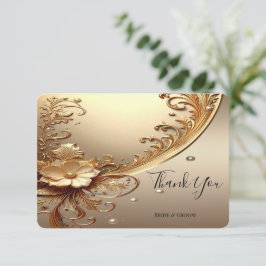 Golden Ornate Floral Thank You Card サンキューカード