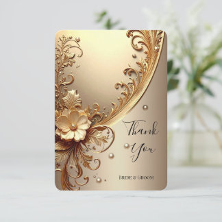 Golden Ornate Floral Thank You Card サンキューカード