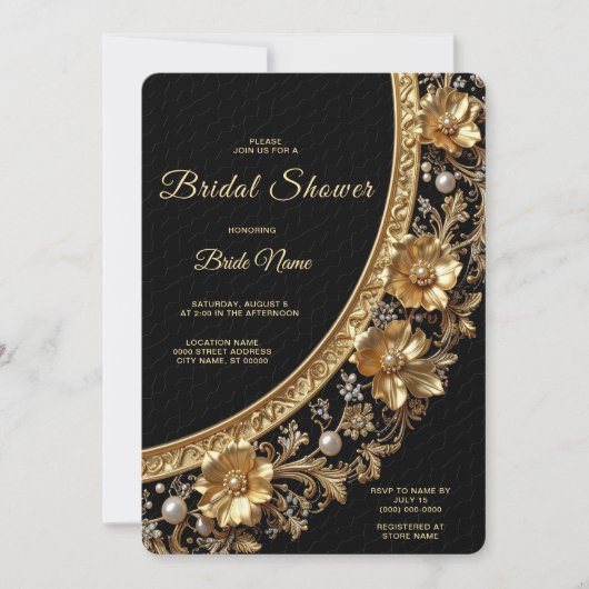 Golden Ornate Frame Bridal Shower Invitation 招待状 (正面)