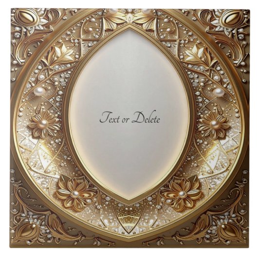 Golden Ornate Frame Ceramic Tile タイル (正面)