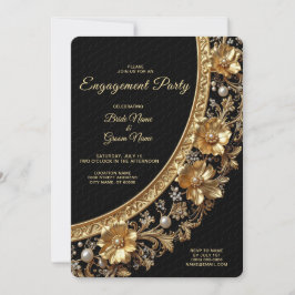 Golden Ornate Frame Engagement Invitation 招待状