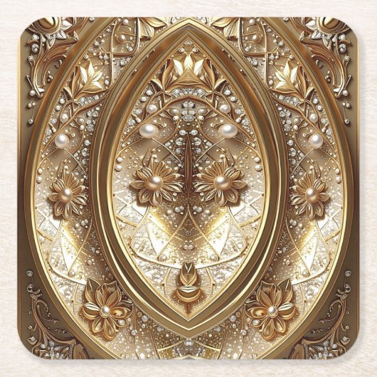 Golden Ornate Frame Paper Coaster スクエアペーパーコースター (正面)
