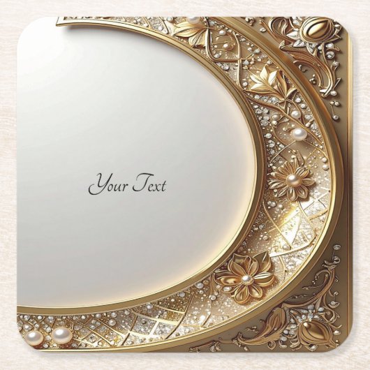 Golden Ornate Frame Paper Coaster スクエアペーパーコースター (正面)