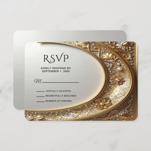 Golden Ornate Frame RSVP Card (正面/裏面)