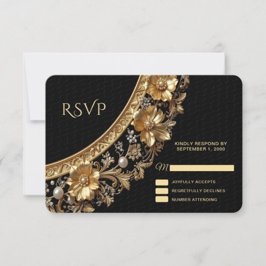 Golden Ornate Frame RSVP Card (正面)