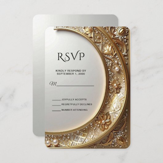 Golden Ornate Frame RSVP Card (正面/裏面)