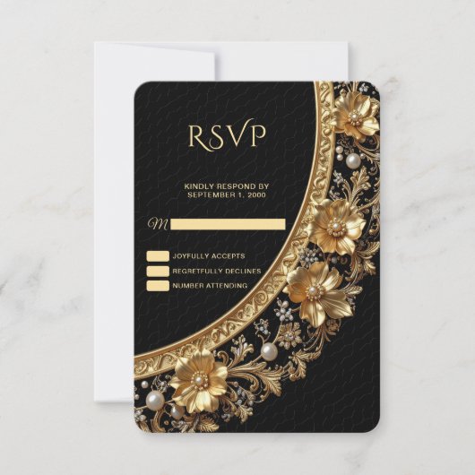Golden Ornate Frame RSVP Card (正面)