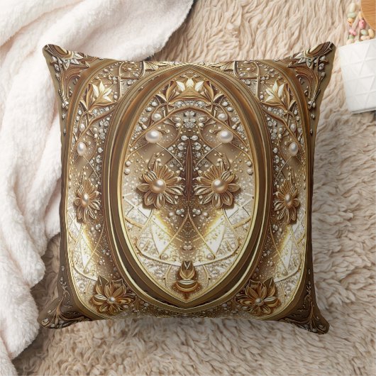 Golden Ornate Frame Throw Pillow クッション (ブランケット)