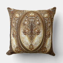 Golden Ornate Frame Throw Pillow