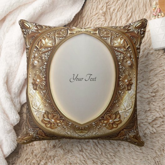 Golden Ornate Frame Throw Pillow クッション (ブランケット)