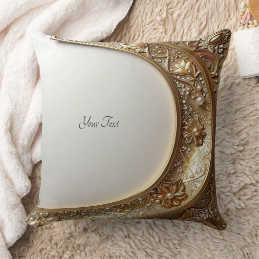 Golden Ornate Frame Throw Pillow クッション (ブランケット)