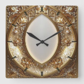 Golden Ornate Frame Wall Clock スクエア壁時計 (正面)