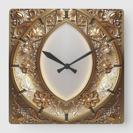 Golden Ornate Frame Wall Clock スクエア壁時計 (正面)
