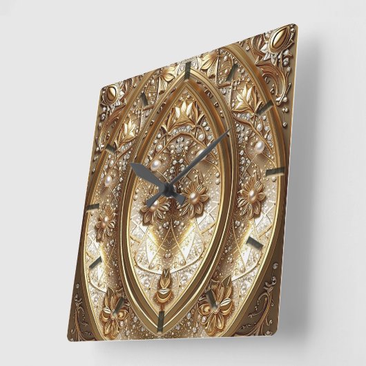 Golden Ornate Frame Wall Clock スクエア壁時計 (傾斜)