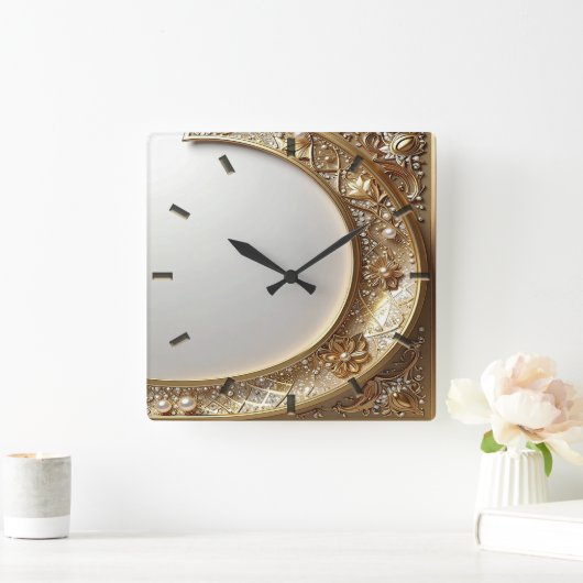 Golden Ornate Frame Wall Clock スクエア壁時計 (ホーム)