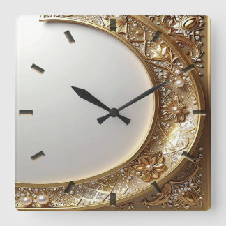 Golden Ornate Frame Wall Clock スクエア壁時計