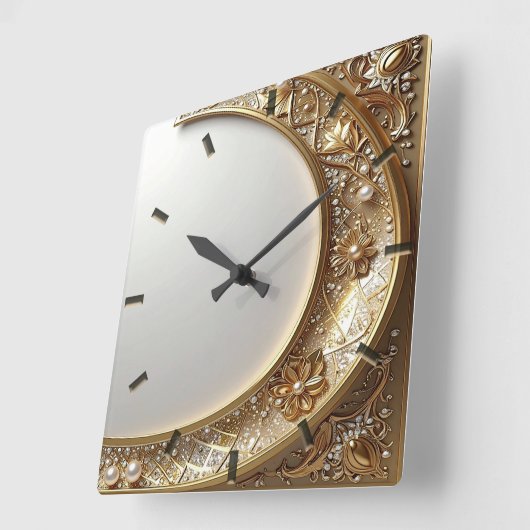 Golden Ornate Frame Wall Clock スクエア壁時計 (傾斜)