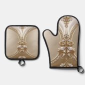 Golden Ornate Frame with Pearls 鍋つかみ&鍋敷きセット (正面)