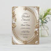Golden Ornate Frame with Pearls Bridal Shower 招待状 (スタンド正面)