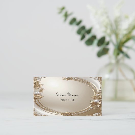 Golden Ornate Frame with Pearls Business Card 名刺 (スタンド正面)