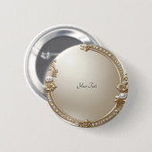 Golden Ornate Frame with Pearls Button 缶バッジ (正面&裏面)