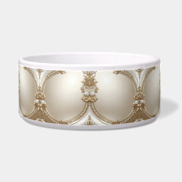 Golden Ornate Frame with Pearls Ceramic Pet Bowl ボウル