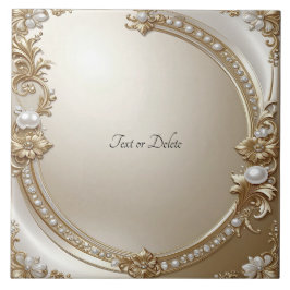 Golden Ornate Frame with Pearls Ceramic Tile タイル