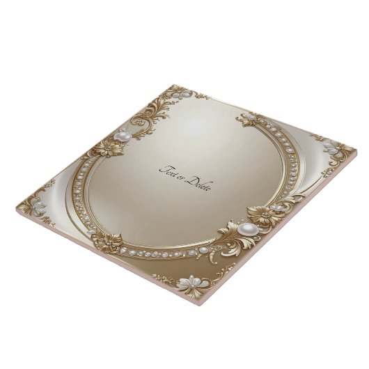 Golden Ornate Frame with Pearls Ceramic Tile タイル (側面)