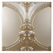 Golden Ornate Frame with Pearls Ceramic Tile タイル (正面)