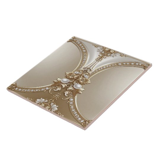 Golden Ornate Frame with Pearls Ceramic Tile タイル (側面)