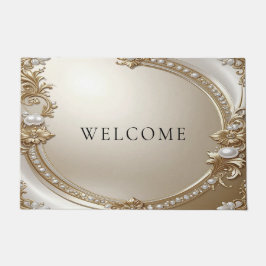 Golden Ornate Frame with Pearls Doormat ドアマット