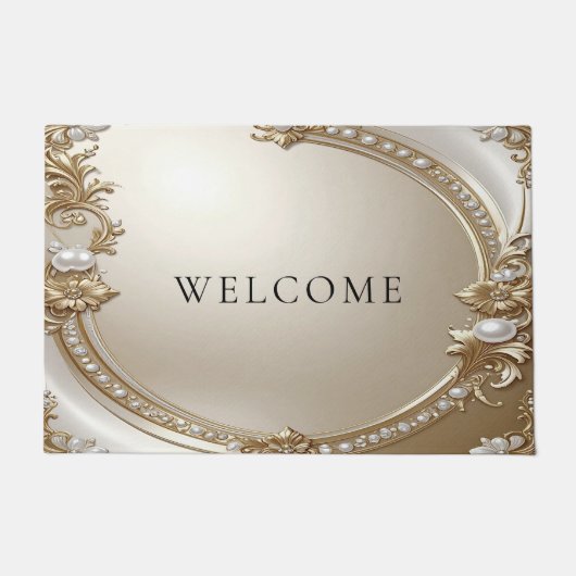 Golden Ornate Frame with Pearls Doormat ドアマット (正面)