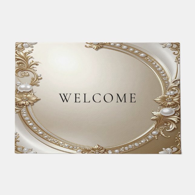 Golden Ornate Frame with Pearls Doormat ドアマット (正面)