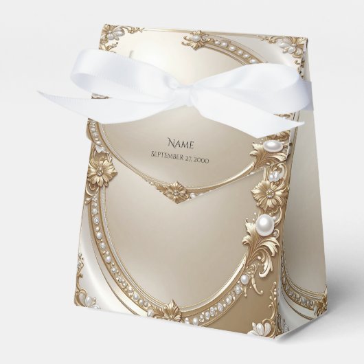 Golden Ornate Frame with Pearls Favor Box フェイバーボックス (正面サイド)