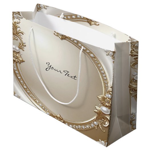 Golden Ornate Frame with Pearls Gift Bag ラージペーパーバッグ (裏面アングル)