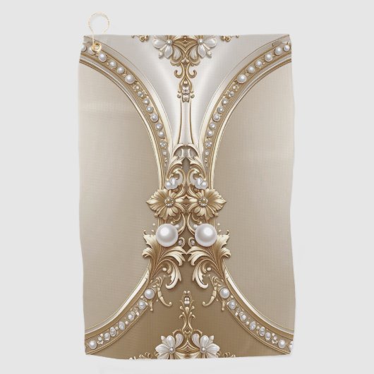 Golden Ornate Frame with Pearls Golf Towel ゴルフタオル (正面)