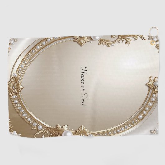 Golden Ornate Frame with Pearls Golf Towel ゴルフタオル (横)