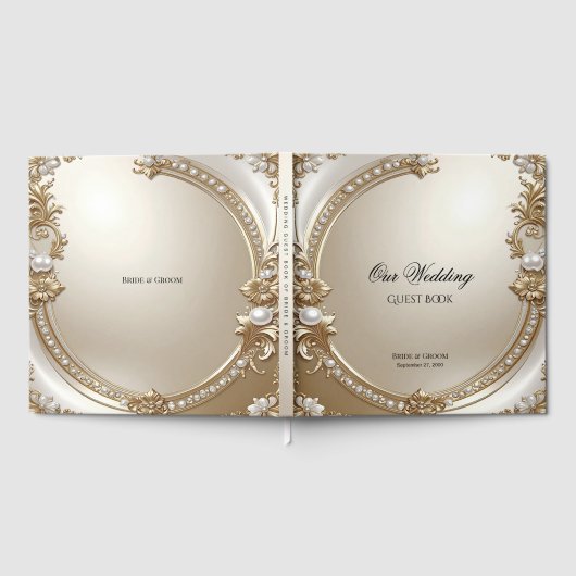 Golden Ornate Frame with Pearls Guest Book ゲストブック (全面)
