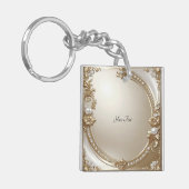 Golden Ornate Frame with Pearls Keychain キーホルダー (正面左)