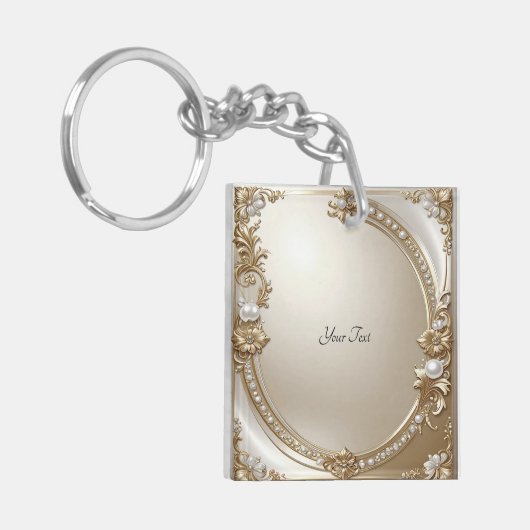 Golden Ornate Frame with Pearls Keychain キーホルダー (正面左)