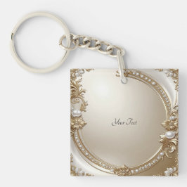Golden Ornate Frame with Pearls Keychain キーホルダー