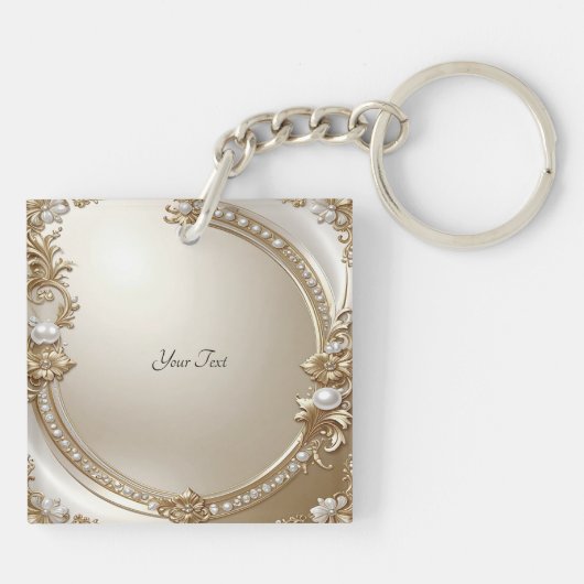 Golden Ornate Frame with Pearls Keychain キーホルダー (裏面)