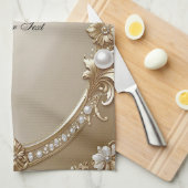 Golden Ornate Frame with Pearls Kitchen Towel キッチンタオル (四つ折り)
