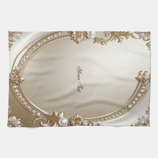 Golden Ornate Frame with Pearls Kitchen Towel キッチンタオル (横)
